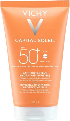 Vichy Capital Soleil молочко для лица и тела солнцезащитное увлажняющее SPF 50+ 150 мл, солнцезащитное молочко для детей и взрослых
