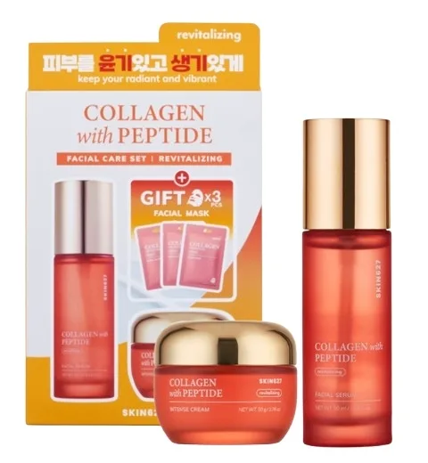 Skin627 Collagen With Peptide Facial Care Set набор для ухода за лицом с коллагеном и пептидами, 5 средств: крем, сыворотка, 3 тканевые маски, антивозрастной уход
