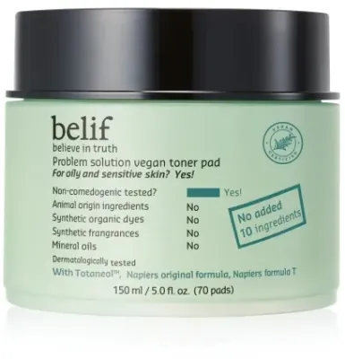 Диски тонизирующие для лица Belif Problem Solution Vegan Toner Pad для проблемной и чувствительной кожи, 150 мл