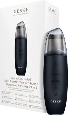 Прибор для кавитационного пилинга Geske MicroCurrent Skin Scrubber и Blackhead Remover, для удаления чёрных точек, 9 в 1, чёрный, 1 шт
