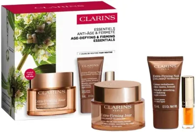 Набор Clarins Age Defying и Firming Essentials: дневной крем 50 мл, ночной крем 15 мл и масло для губ 1,4 мл