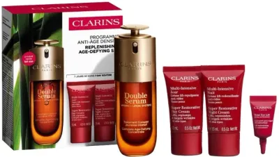 Clarins Replenishing Age-Defying Set антивозрастной набор: концентрат для глаз 3 мл, сыворотка для глаз 50 мл, дневной и ночной крем для лица по 15 мл