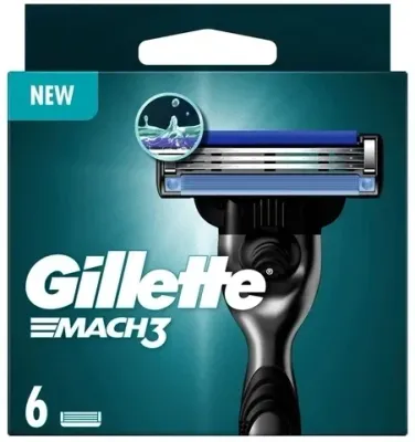Сменные кассеты для бритвенного станка Gillette Mach 3, с увлажняющей полоской, 6 шт