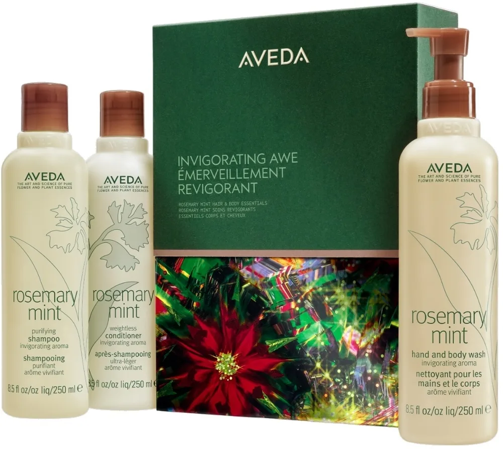 Набор Aveda Rosemary Mint Invigorating Awe Set: шампунь, кондиционер, средство для мытья волос и тела, по 250 мл