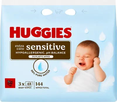 Салфетки влажные детские Huggies Extra Care Sensitive, 3 x 48 шт