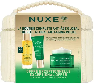Набор Nuxe сыворотка Super Serum 10 30 мл крем Nuxuriance Ultra 50 мл крем для глаз и губ 15 мл и косметичка для зрелой кожи