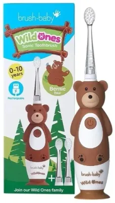 Электрическая зубная щётка детская Brush-Baby WildOnes Bernie Bear, звуковая, с подсветкой, от 0 до 10 лет