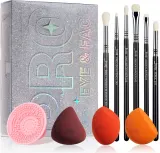 Набор для макияжа Jessup Pro Eye & Face T504 кисти для глаз 6 шт спонжи 3 шт и мини-зеркало — фото 1