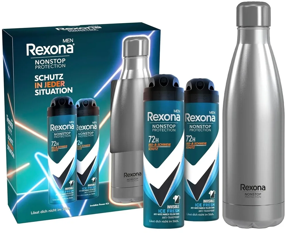 Мужской набор Rexona Men Nonstop Protection Invisible Ice Fresh дезодорант-антиперспирант 2 шт по 150 мл и бутылка для воды