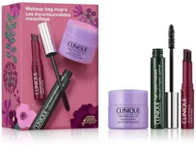 Clinique Makeup Bag Mvp's набор для макияжа: тушь High Impact Mascara 7 мл, бальзам Almost Lipstick 1.2 г, бальзам Take The Day Off 15 мл