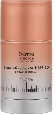 Dermomedica Illuminating Body Stick стик для тела солнцезащитный с сиянием SPF 30, 30 г, золотистый, UVA и UVB