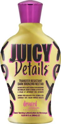 Devoted Creations Juicy Details крем для солярия с бронзатором для тёмного загара 360 мл, лосьон-бронзер антицеллюлитный, для лица и тела