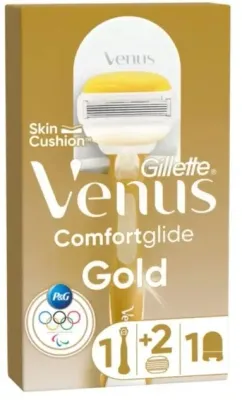 Бритва женская Gillette Venus Comfortglide Gold, 5 лезвий, металлическая ручка, 2 сменные кассеты