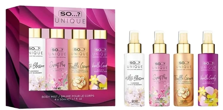 Набор спреев для тела So...? Unique Body Mist Set 4 шт по 50 мл