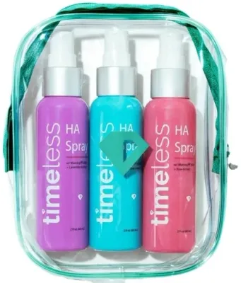 Timeless Skin Care Hydrating Peptide Spray Spring Set набор спреев для лица 3 x 60 мл с косметичкой, увлажняющие спреи с гиалуроновой кислотой и пептидами: роза, огурец, лаванда