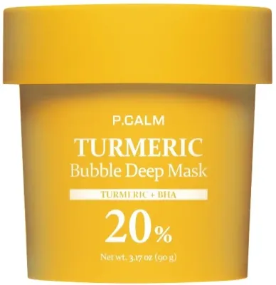P.Calm Turmeric Bubble Deep Mask маска для лица пузырьковая с куркумой, глиной и салициловой кислотой, очищающая поры, для чувствительной кожи 90 г