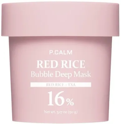 P.Calm Red Rice Bubble Deep Mask пузырьковая маска для лица с красным рисом и транексамовой кислотой 90 г, для чувствительной кожи