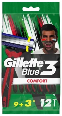 Набор одноразовых станков для бритья Gillette Blue 3 Comfort, с тремя лезвиями, 12 шт