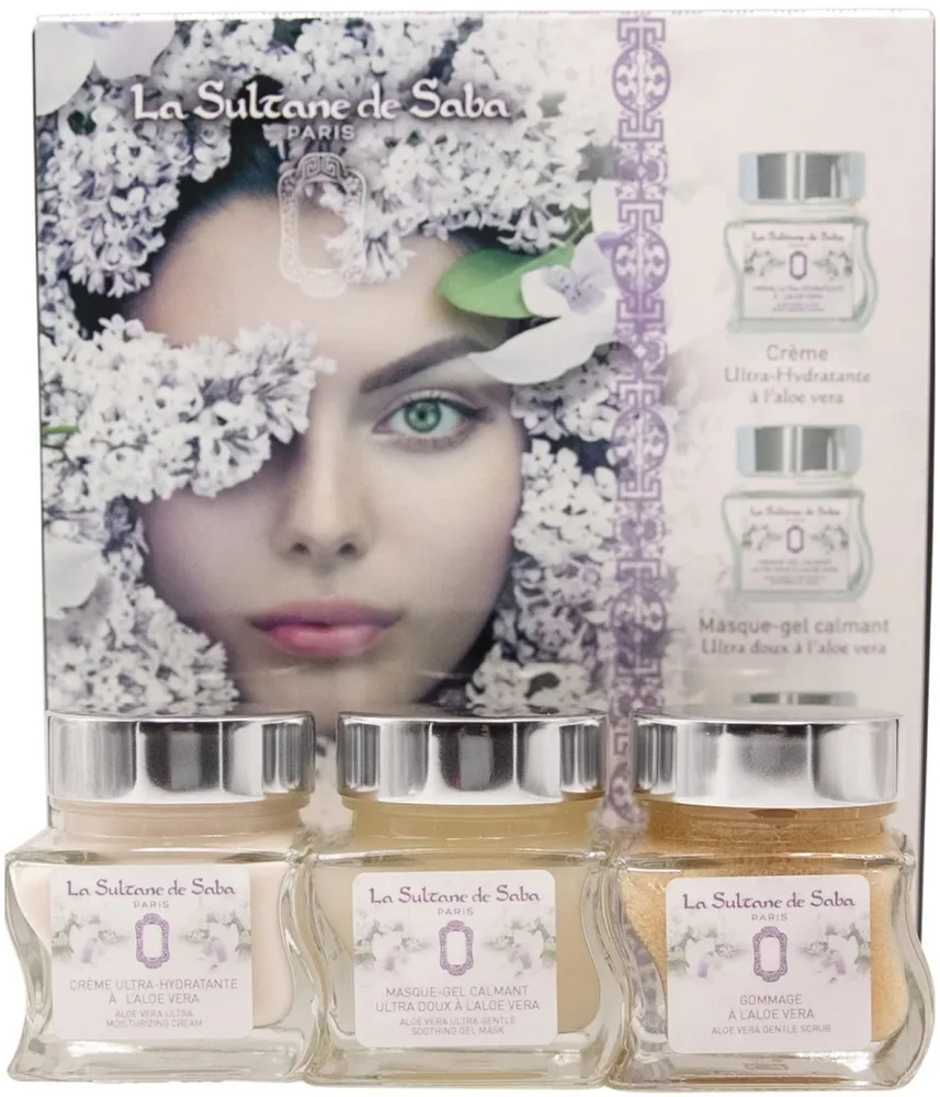 Набор для лица La Sultane de Saba Aloe Vera Face Set с алоэ: увлажняющий крем, скраб, успокаивающая гелевая маска, по 50 мл