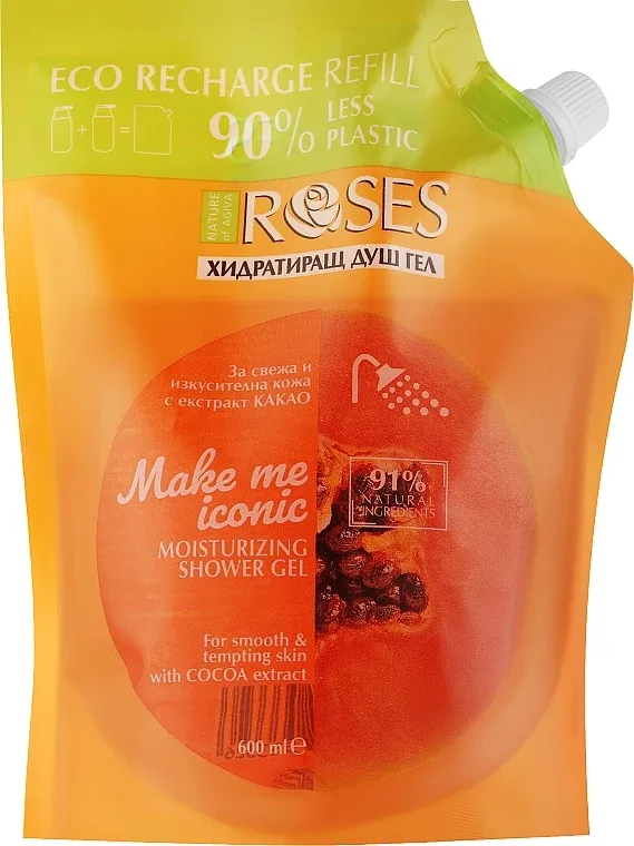 Гель для душа Nature of Agiva Roses с маслом какао и ароматом папайи (дойпак), 600 мл