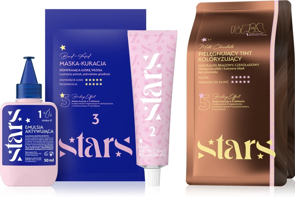 Stars from The Stars Stars - Набор для окрашивания волос Stars крем-краска 50 мл эмульсия 50 мл маска 40 мл накидка перчатки и кисть, оттенок Milk Chocolate