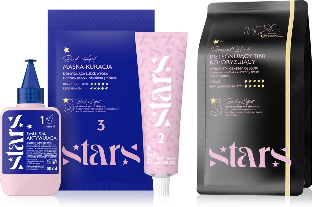 Stars from The Stars Stars - Набор для окрашивания волос Stars крем-краска 50 мл эмульсия 50 мл маска 40 мл накидка перчатки и кисть, оттенок Deepest Black
