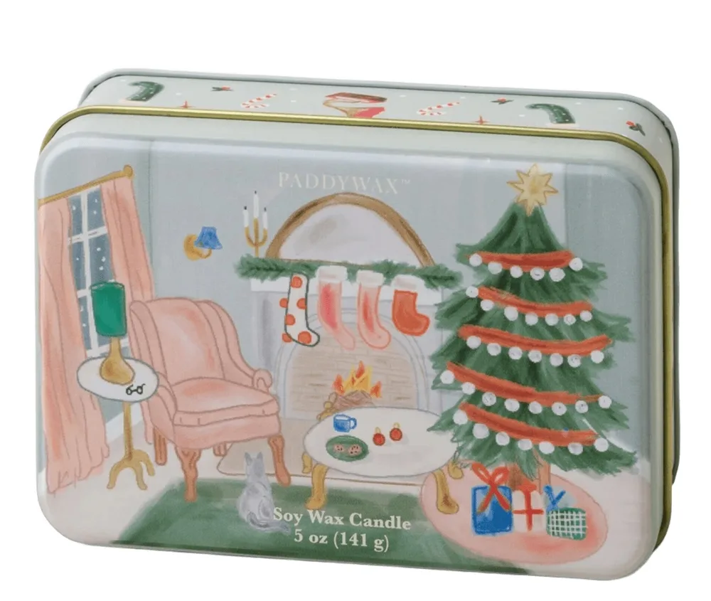 Свеча ароматическая Paddywax Christmas Persimmon and Chestnut в жестяной банке, два фитиля, 141 г