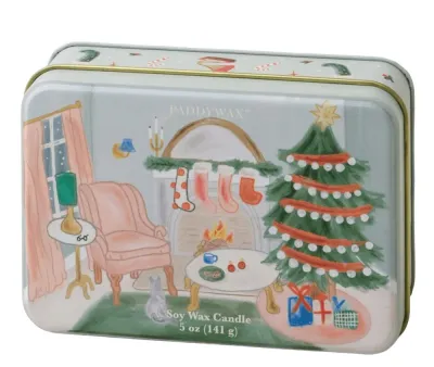 Свеча ароматическая Paddywax Christmas Persimmon and Chestnut в жестяной банке, два фитиля, 141 г