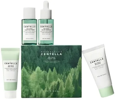 SKIN1004 Madagascar Centella Poremizing Travel Kit дорожный набор для жирной кожи с центеллой и чайным деревом: тонер, сыворотка, крем, пенка