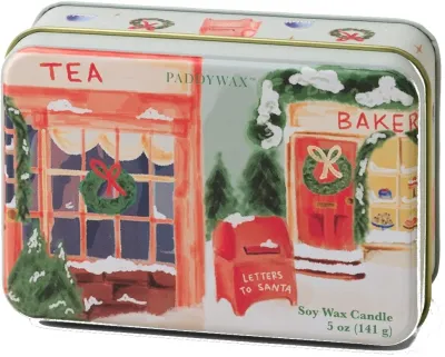 Свеча ароматическая Paddywax Christmas Tin Storefront Sweet Orange and Fir Candle в жестяной баночке, 141 г