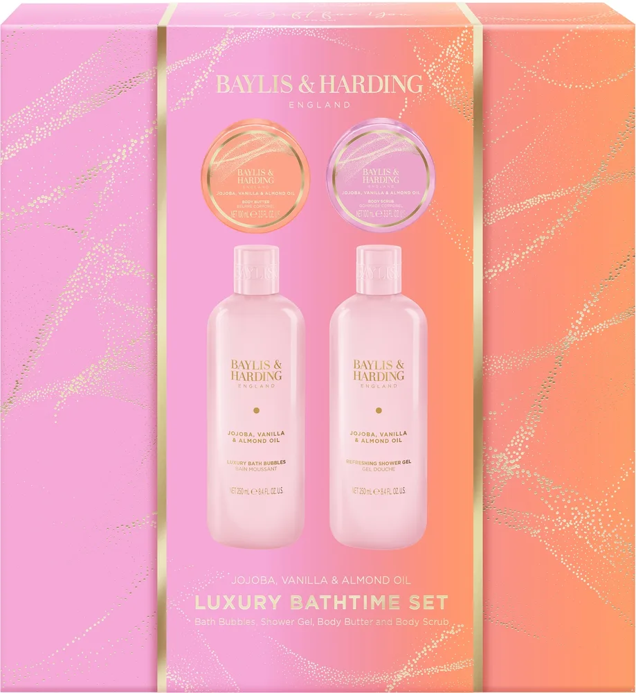 Набор Baylis & Harding Jojoba Vanilla & Almond Oil пена для ванны 250 мл гель для душа 250 мл крем для тела 100 мл и скраб для тела