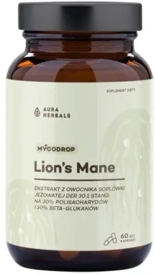 Экстракт ежовика гребенчатого, БАД Aura Herbals Mycodrop Lion's Mane, 60 шт