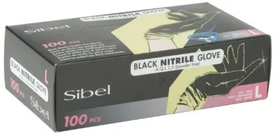 Перчатки нитриловые Sibel Clean All Powder-Free Nitrile Gloves неопудренные, чёрные, размер L, 100 шт