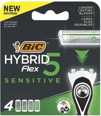 Сменные кассеты для бритвенного станка BIC Flex 5 Hybrid Sensitive, для чувствительной кожи, 5 лезвий, 4 шт