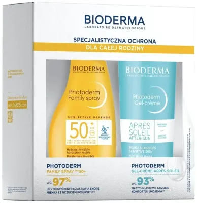 Bioderma Photoderm набор для всей семьи: солнцезащитный спрей Photoderm Family 300 мл и успокаивающий гель-крем после загара Apres Soleil 500 мл