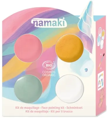 Набор красок для грима Namaki Face Painting Kit Unicorn с кистью и переводными тату, 4 цвета