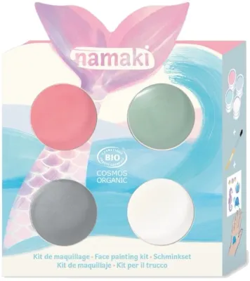 Набор красок для грима Namaki Face Painting Kit Mermaid с кистью и переводными тату, 4 цвета
