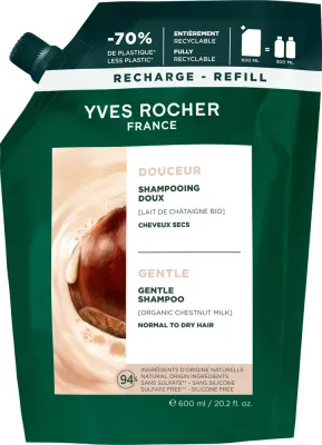 Деликатный шампунь с каштановым молочком Yves Rocher Botanical Solutions Gentle Shampoo Refill, сменный блок, 600 мл