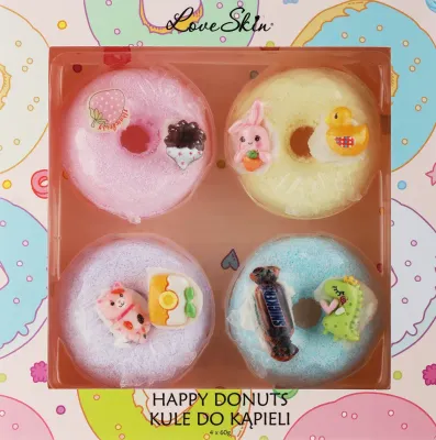 Love Skin Happy Donuts набор бомбочек для ванны Snickers и шоколадный кекс 4 шт. по 60 г, ароматические бурлящие шары в виде пончиков