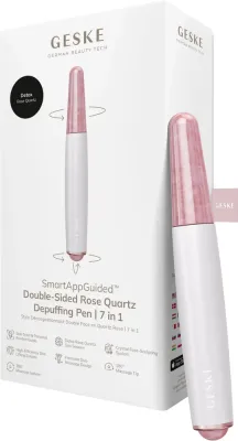 Массажёр-ручка Geske Double-Sided Rose Quartz Depuffing Pen 7 In 1 Starlight для уменьшения отёчности, из розового кварца, белый, 1 шт