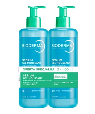 Bioderma Sebium набор: гель для умывания очищающий для жирной и комбинированной кожи, мицеллярный, 2 x 400 мл