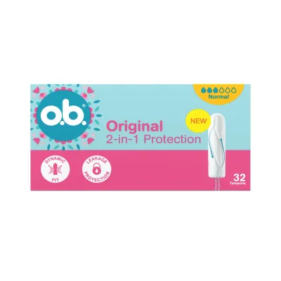Тампоны o.b. Original 2-in-1 Protection Tampons нормал, с технологией Dynamic Fit, 32 шт