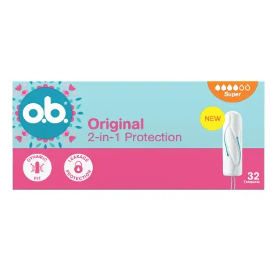 Тампоны o.b. Original 2-in-1 Protection Tampons супер, с технологией Dynamic Fit, 32 шт
