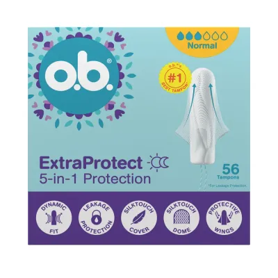 Тампоны O.b. ExtraProtect Normal 4-in-1 Protection, без аппликатора, 56 шт