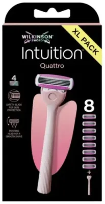 Бритва Wilkinson Sword Intuition Quattro, четыре лезвия, с 8 сменными кассетами, 1 шт
