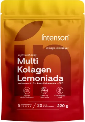 Мульти коллаген с гиалуроновой кислотой, манго-маракуйя, БАД Intenson Multi Collagen Lemoniada, 220 г