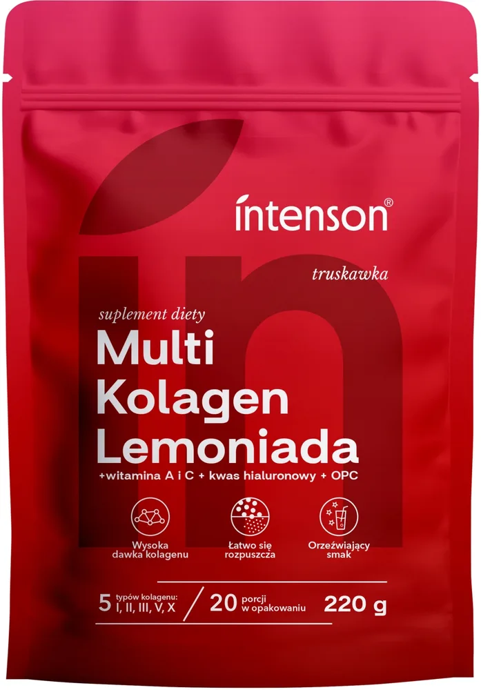 Мульти коллаген с гиалуроновой кислотой, клубника, БАД Intenson Multi Collagen Lemoniada, 220 г