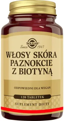 БАД Волосы, кожа и ногти с биотином Solgar Skin Nails And Hair Formula With Biotin в таблетках, 120 шт