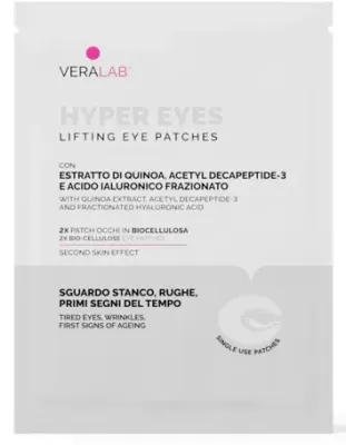 Veralab Hyper Eyes Lifting Patches патчи для кожи вокруг глаз с лифтинг-эффектом, биоцеллюлоза, с пептидом и гиалуроновой кислотой