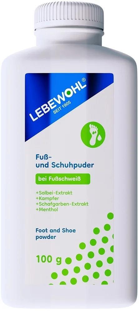 Пудра для ног и обуви Lebewohl Foot And Shoe Powder от запаха, для ежедневного использования, 100 г